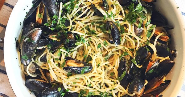 spaghetti met mosselen