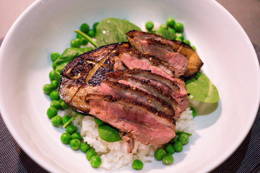 eend met sushirijst en wasabimayonaise