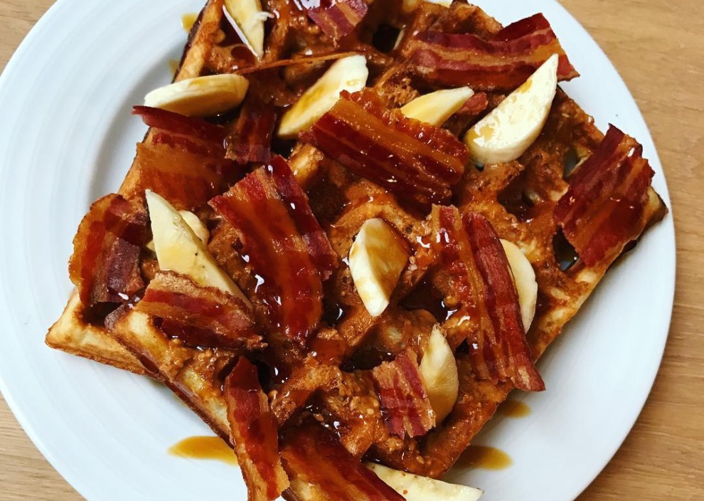 pigandryeOn the waffle menu from today; The Full Elvis... with peanut butter, banana, bacon and syrup