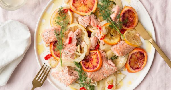 geroosterde zalm met venkel en citrus