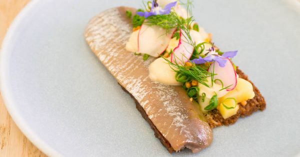 Smørrebrød met haring bij Aamanns Kopenhagen