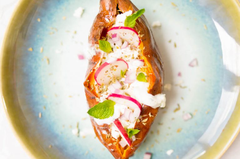 Gevulde zoete aardappel met feta