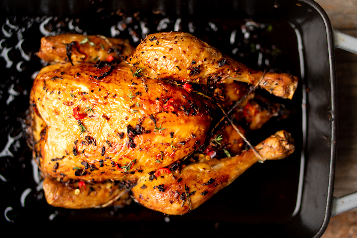 Gebraden kip met gember en knoflook