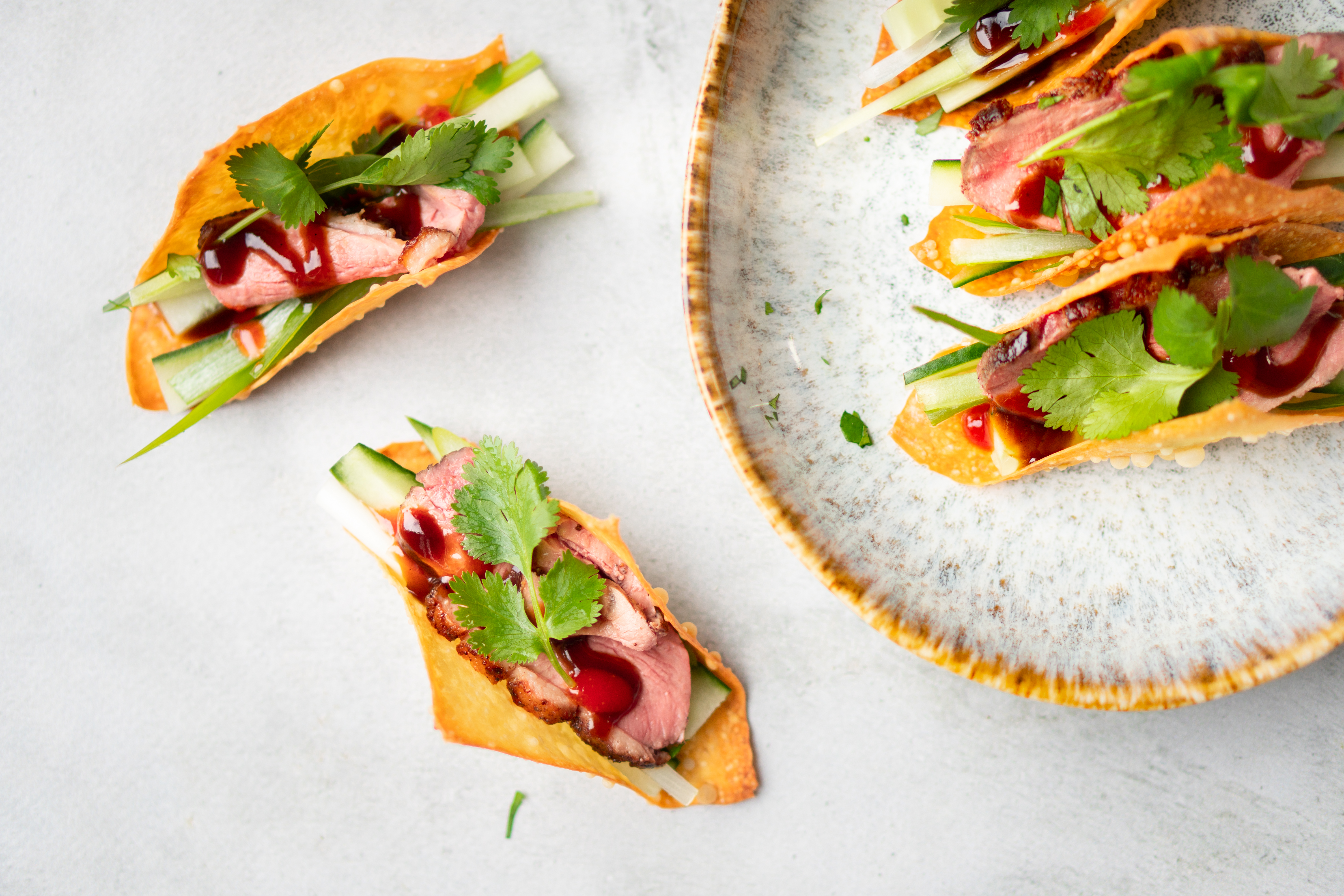 Wonton-taco's met pekingeend