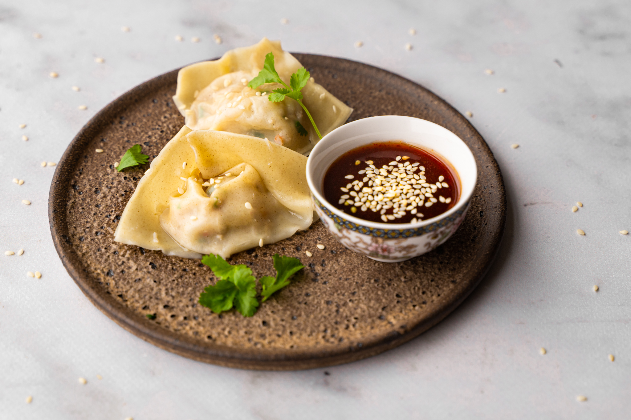 Wontons met garnalen en paddenstoelen