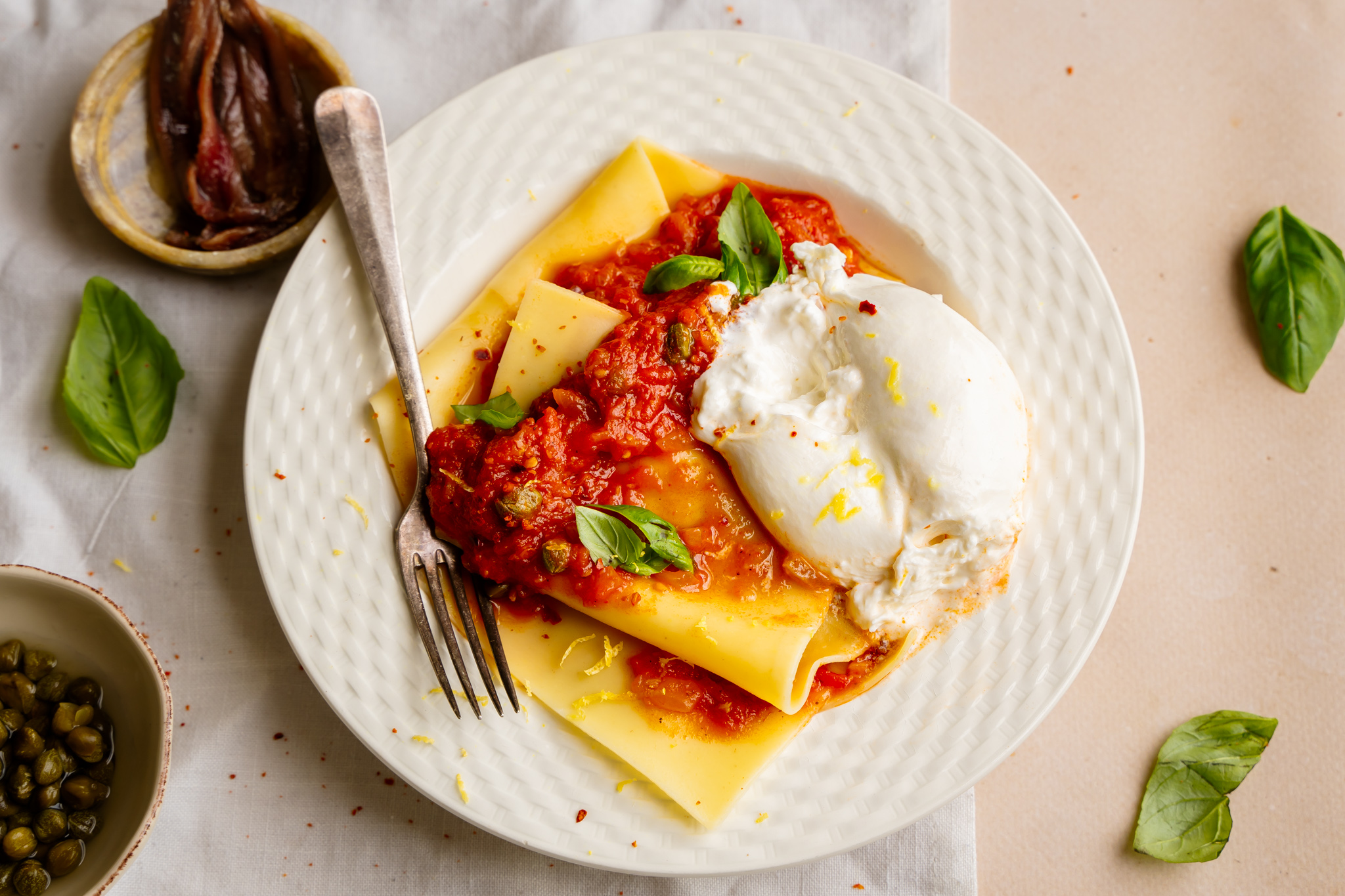 Open lasagne met burrata